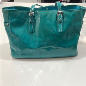 Coach teal Patent Leather Tote Bag